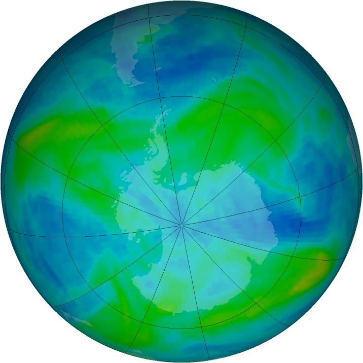 Antarctic ozone map for 13 March 1988